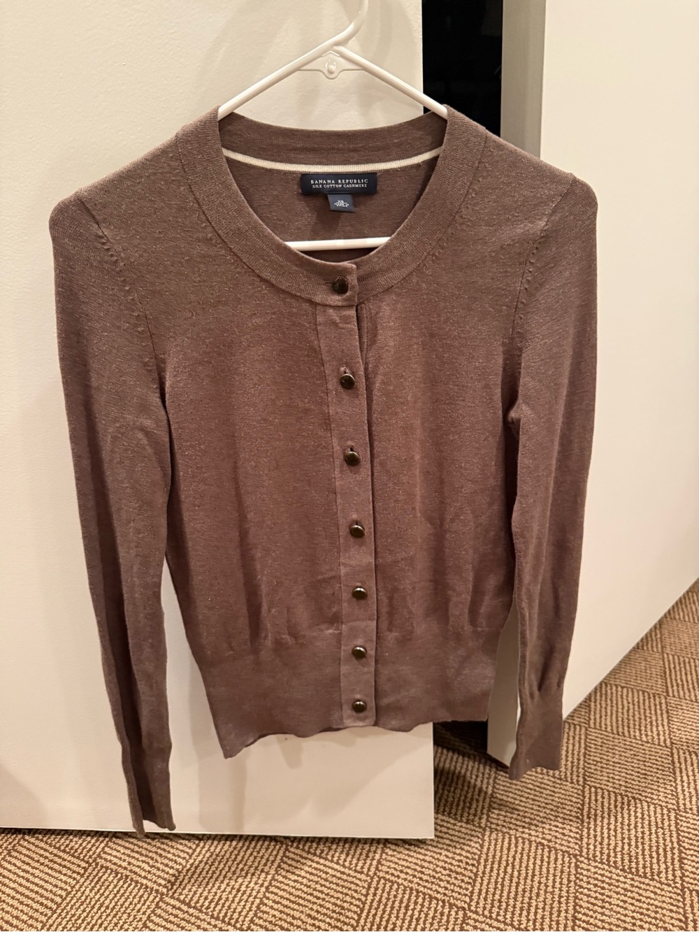 Banana Republic Women's Taupe Brown Button-Front Crewneck Cardigan